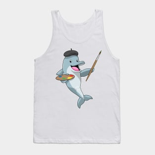 Dolphin as Painter with Paint brush & Colour Tank Top